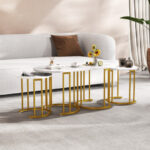 Faux Marble Nesting Coffee Table Set with Gold Frame (Set of 3)
