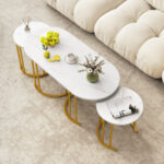 Faux Marble Nesting Coffee Table Set with Gold Frame (Set of 3)