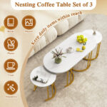 Faux Marble Nesting Coffee Table Set with Gold Frame (Set of 3)