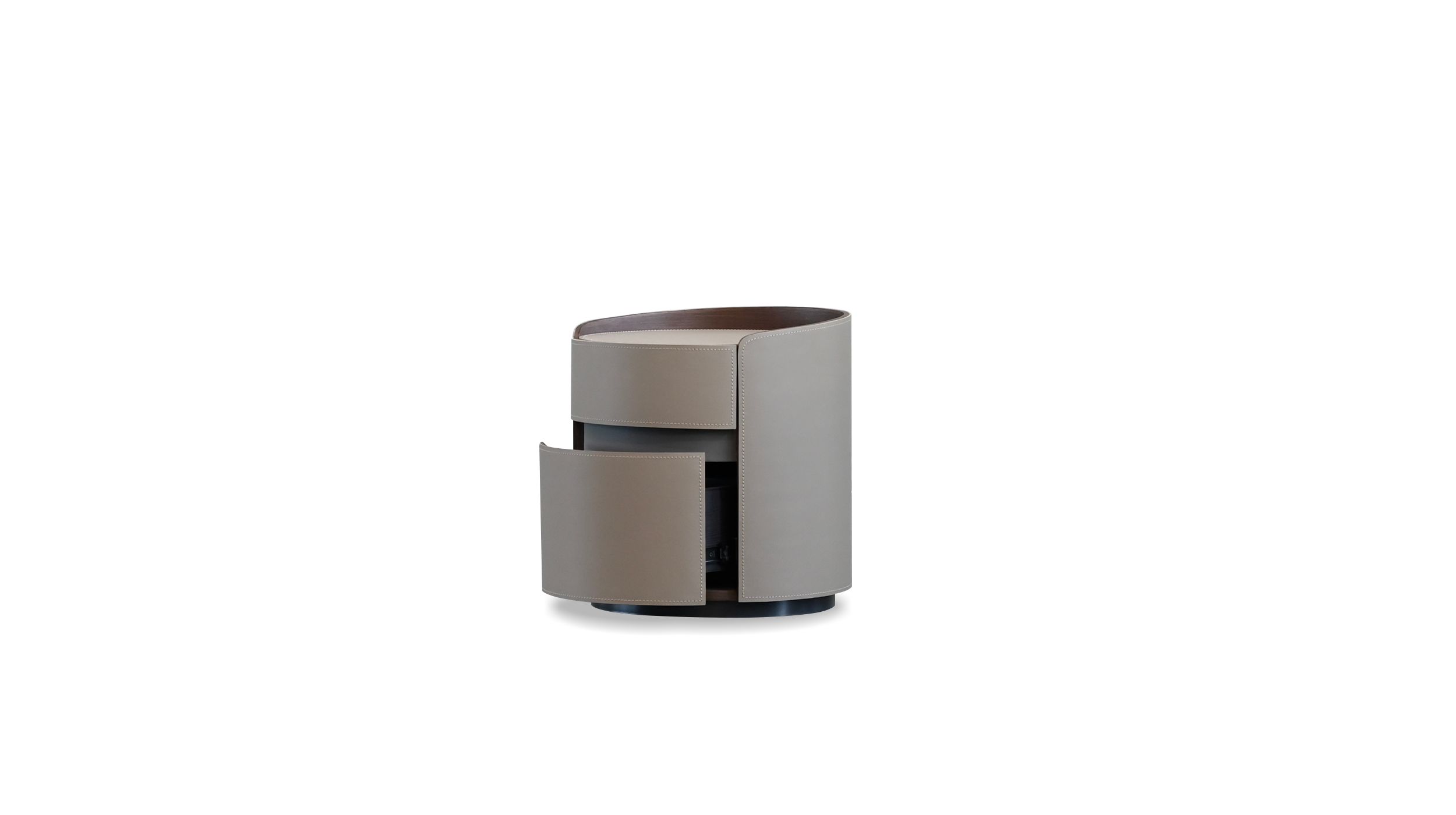 merc round side table sand leather with soft close drawer