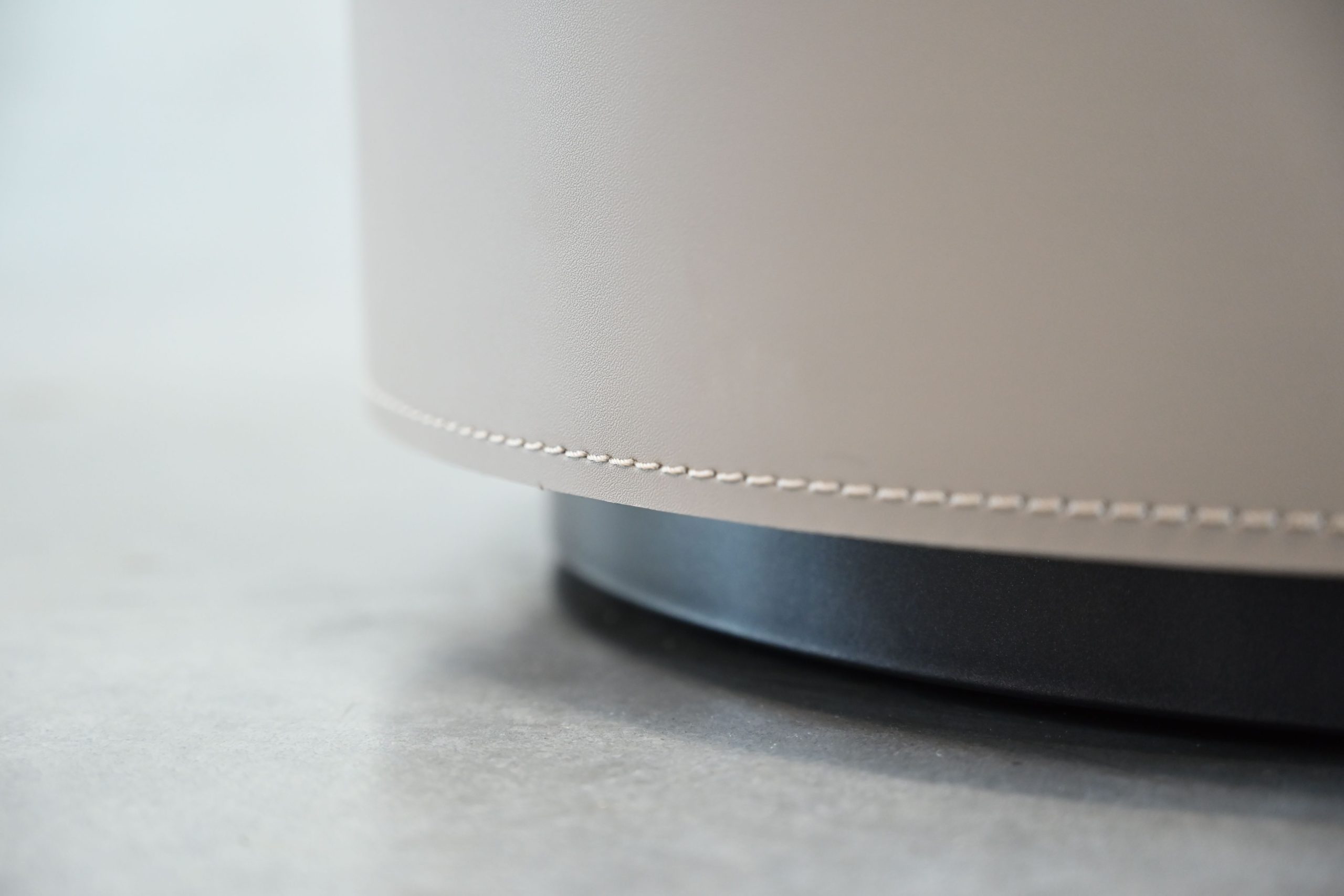 merc round side table sand leather with soft close drawer