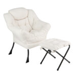 Ergonomic Sherpa Accent Chair with Ottoman and Storage Pocket