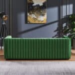 Green Velvet Tufted Sofa with Walnut Wood Legs