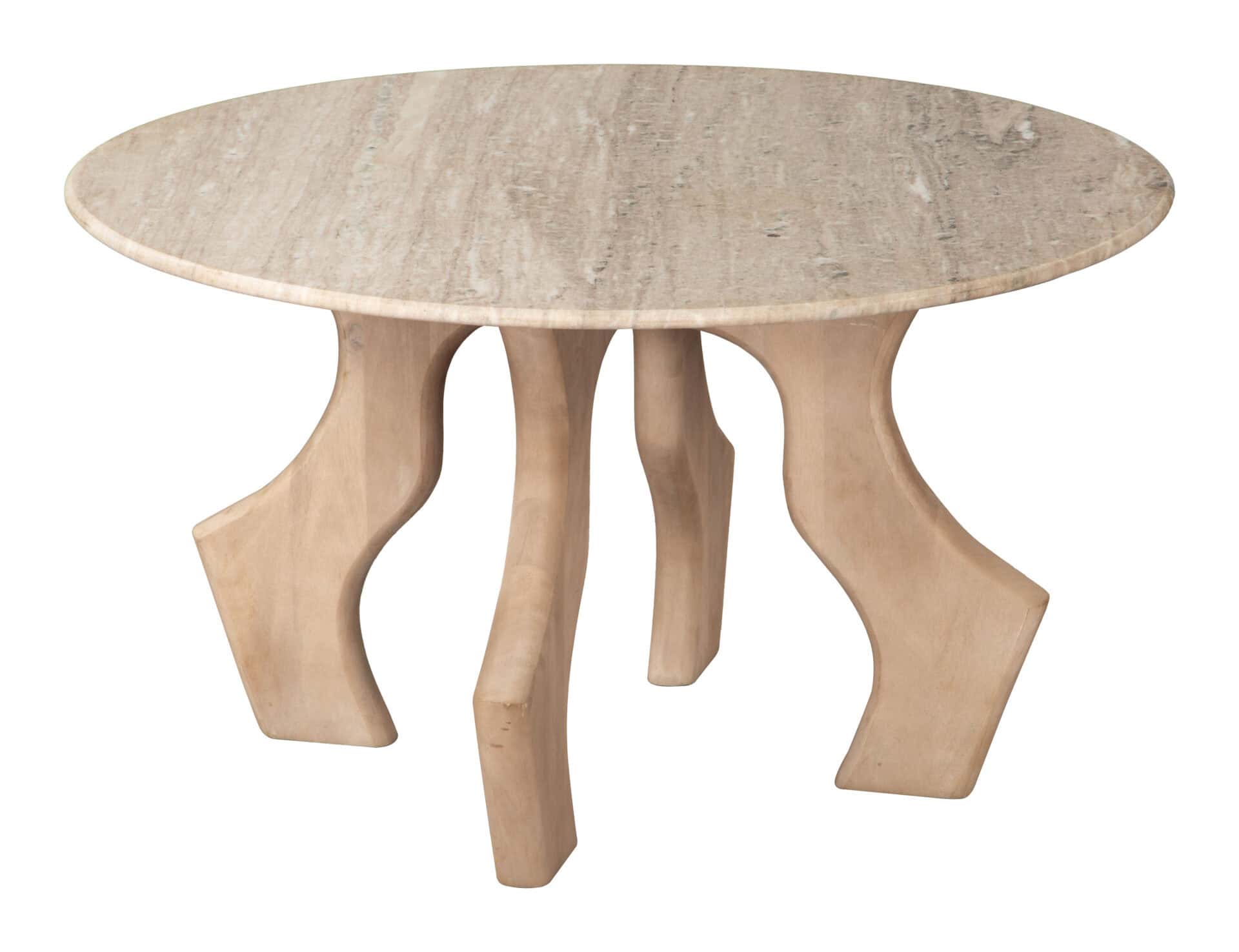 Round Marble and Mango Wood Coffee Table White and Natural 1 Round Marble and Mango Wood Coffee Table White and Natural