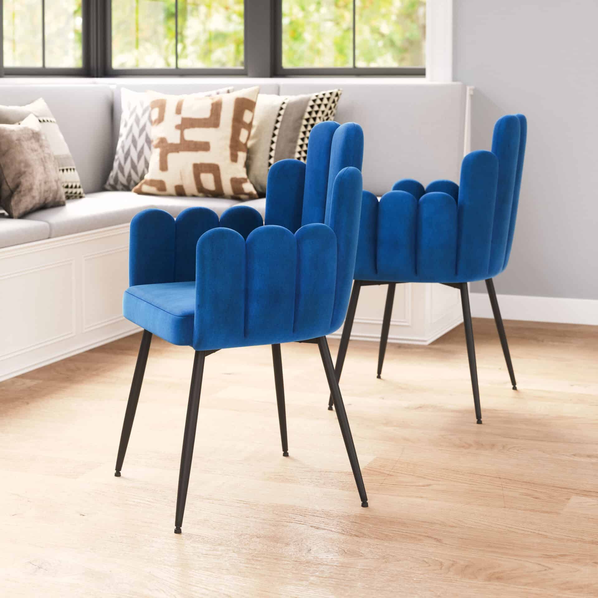 Navy Blue Velvet Dining Chairs with Armrests, Steel Frame (Set of 2) 1 Navy Blue Velvet Dining Chairs with Armrests, Steel Frame (Set of 2)