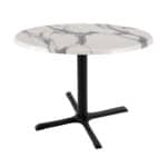 30-Inch Tall Indoor/Outdoor Table with 30-Inch Diameter White Marble Round Top, Black Wrinkle Base, and 30 x 30-Inch Diameter Foot