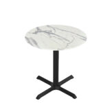 30-Inch Tall Indoor/Outdoor Table with 32-Inch Diameter White Marble Round Top, Black Wrinkle Base, and 30 x 30-Inch Diameter Foot