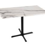 36-Inch Tall Indoor/Outdoor Table with 30 x 48-Inch Diameter White Marble Rectangle Top, Black Wrinkle Base, and 30 x 30-Inch Diameter Foot