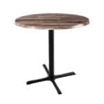 36-Inch Tall Indoor/Outdoor Table with 30-Inch Diameter Rustic Round Top, Black Wrinkle Base, and 30 x 30-Inch Diameter Foot