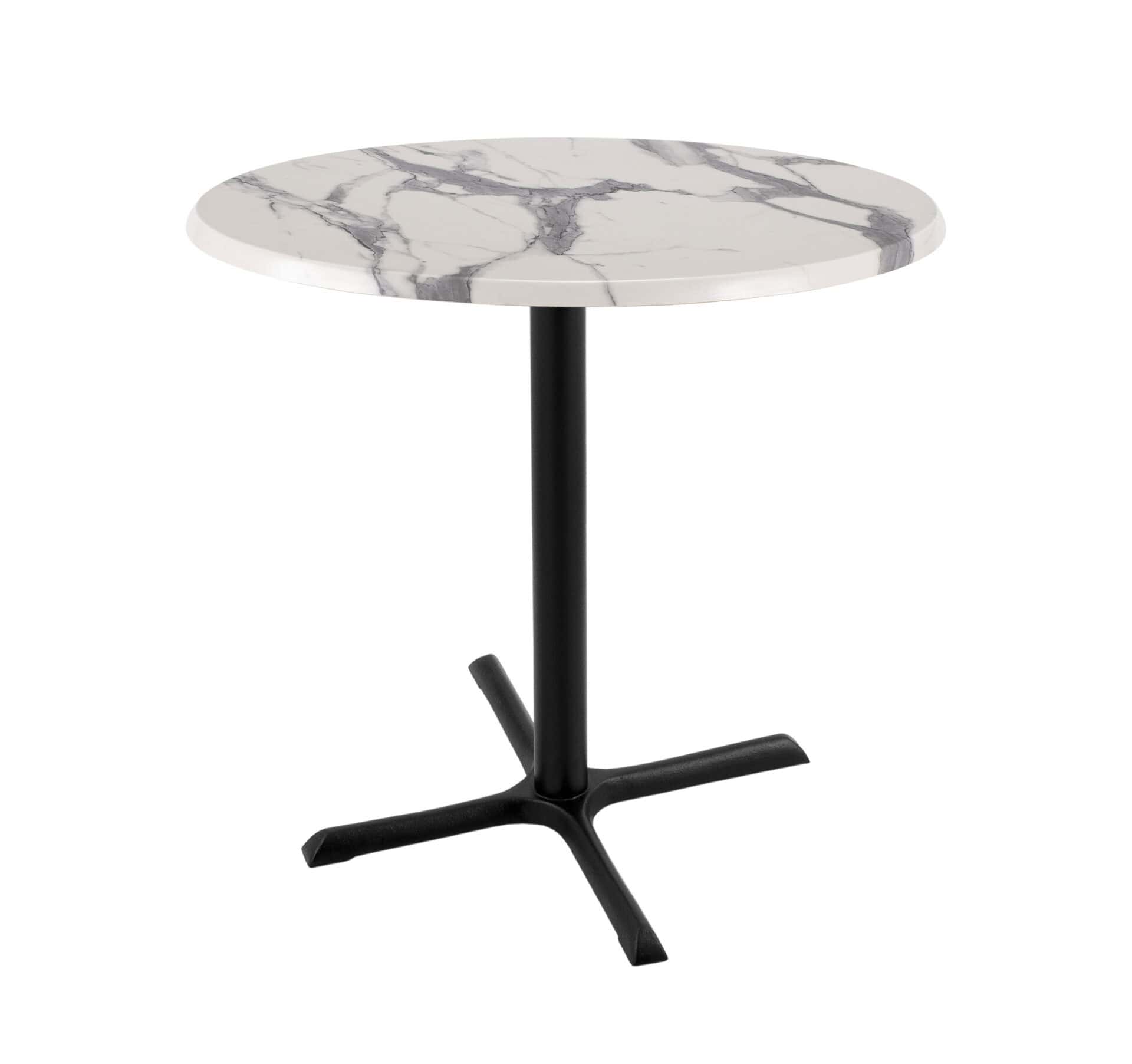 36-Inch Tall Indoor/Outdoor Table with 30-Inch Diameter White Marble Round Top, Black Wrinkle Base, and 30 x 30-Inch Diameter Foot 1 36-Inch Tall Indoor/Outdoor Table with 30-Inch Diameter White Marble Round Top, Black Wrinkle Base, and 30 x 30-Inch Diameter Foot