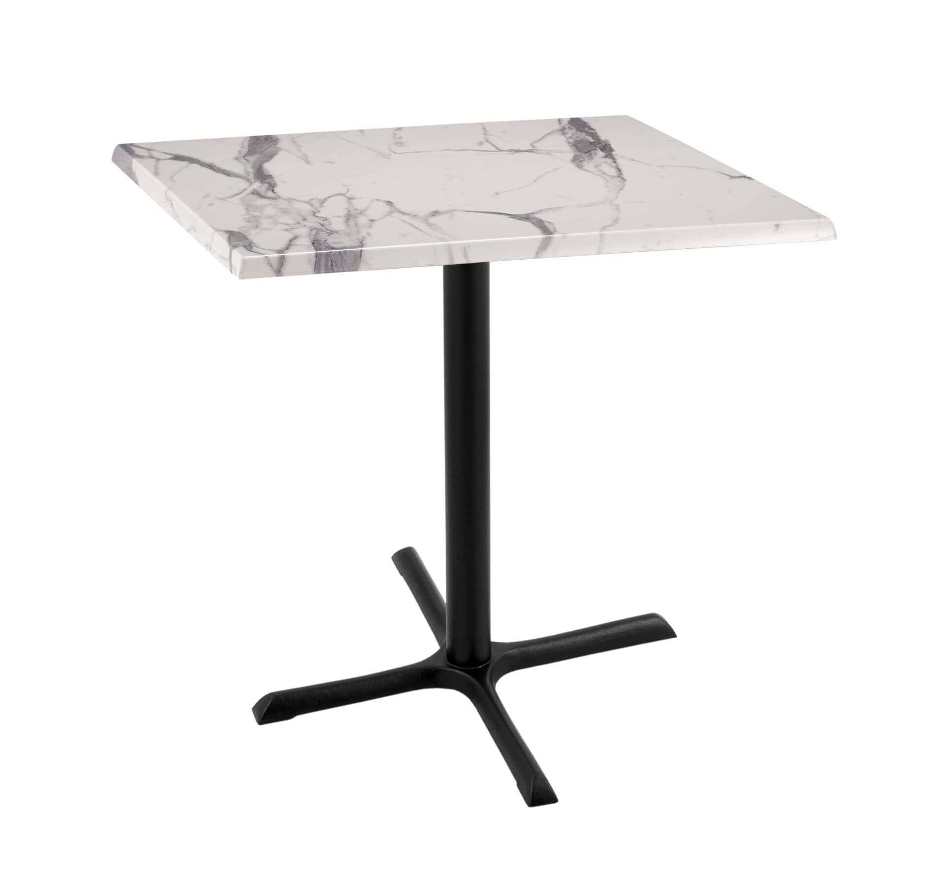 36-Inch Tall Indoor/Outdoor Table with 30 x 30-Inch Diameter White Marble Square Top, Black Wrinkle Base, and 30 x 30-Inch Diameter Foot 1 36-Inch Tall Indoor/Outdoor Table with 30 x 30-Inch Diameter White Marble Square Top, Black Wrinkle Base, and 30 x 30-Inch Diameter Foot