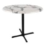 36-Inch Tall Indoor/Outdoor Table with 36-Inch Diameter White Marble Round Top, Black Wrinkle Base, and 30 x 30-Inch Diameter Foot