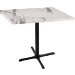 36-Inch Tall Indoor/Outdoor Table with 36 x 36-Inch Diameter White Marble Square Top, Black Wrinkle Base, and 30 x 30-Inch Diameter Foot