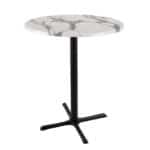42-Inch Tall Indoor/Outdoor Table with 30-Inch Diameter White Marble Round Top, Black Wrinkle Base, and 30 x 30-Inch Diameter Foot