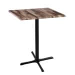 42-Inch Tall Indoor/Outdoor Table with 30 x 30-Inch Diameter Rustic Square Top, Black Wrinkle Base, and 30 x 30-Inch Diameter Foot