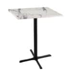 42-Inch Tall Indoor/Outdoor Table with 30 x 30-Inch Diameter White Marble Square Top, Black Wrinkle Base, and 30 x 30-Inch Diameter Foot