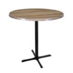 42-Inch Tall Indoor/Outdoor Table with 36-Inch Diameter Natural Round Top, Black Wrinkle Base, and 30 x 30-Inch Diameter Foot