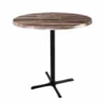 42-Inch Tall Indoor/Outdoor Table with 36-Inch Diameter Rustic Round Top, Black Wrinkle Base, and 30 x 30-Inch Diameter Foot
