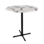 42-Inch Tall Indoor/Outdoor Table with 36-Inch Diameter White Marble Round Top, Black Wrinkle Base, and 30 x 30-Inch Diameter Foot