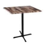 42-Inch Tall Indoor/Outdoor Table with 36 x 36-Inch Diameter Rustic Square Top, Black Wrinkle Base, and 30 x 30-Inch Diameter Foot
