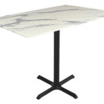 36-Inch Tall Indoor/Outdoor Table with 32 x 48-Inch Diameter White Marble Rectangle Top, Black Wrinkle Base, and 30 x 30-Inch Diameter Foot