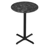 36-Inch Tall Indoor/Outdoor Table with 36-Inch Diameter Black Marble Round Top, Black Wrinkle Base, and 30 x 30-Inch Diameter Foot