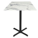 36-Inch Tall Indoor/Outdoor Table with 36 x 36-Inch Diameter White Marble Square Top, Black Wrinkle Base, and 30 x 30-Inch Diameter Foot