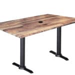 30-Inch Tall Indoor/Outdoor Table with 32 x 48-Inch Diameter Rustic Rectangle Top with Umbrella Hole, Two Black Wrinkle Bases, and 22-Inch Diameter Foot