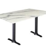 30-Inch Tall Indoor/Outdoor Table with 32 x 48-Inch Diameter White Marble Rectangle Top, Two Black Wrinkle Bases, and 22-Inch Diameter Foot