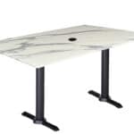 30-Inch Tall Indoor/Outdoor Table with 32 x 48-Inch Diameter White Marble Rectangle Top with Umbrella Hole, Two Black Wrinkle Bases, and 22-Inch Diameter Foot