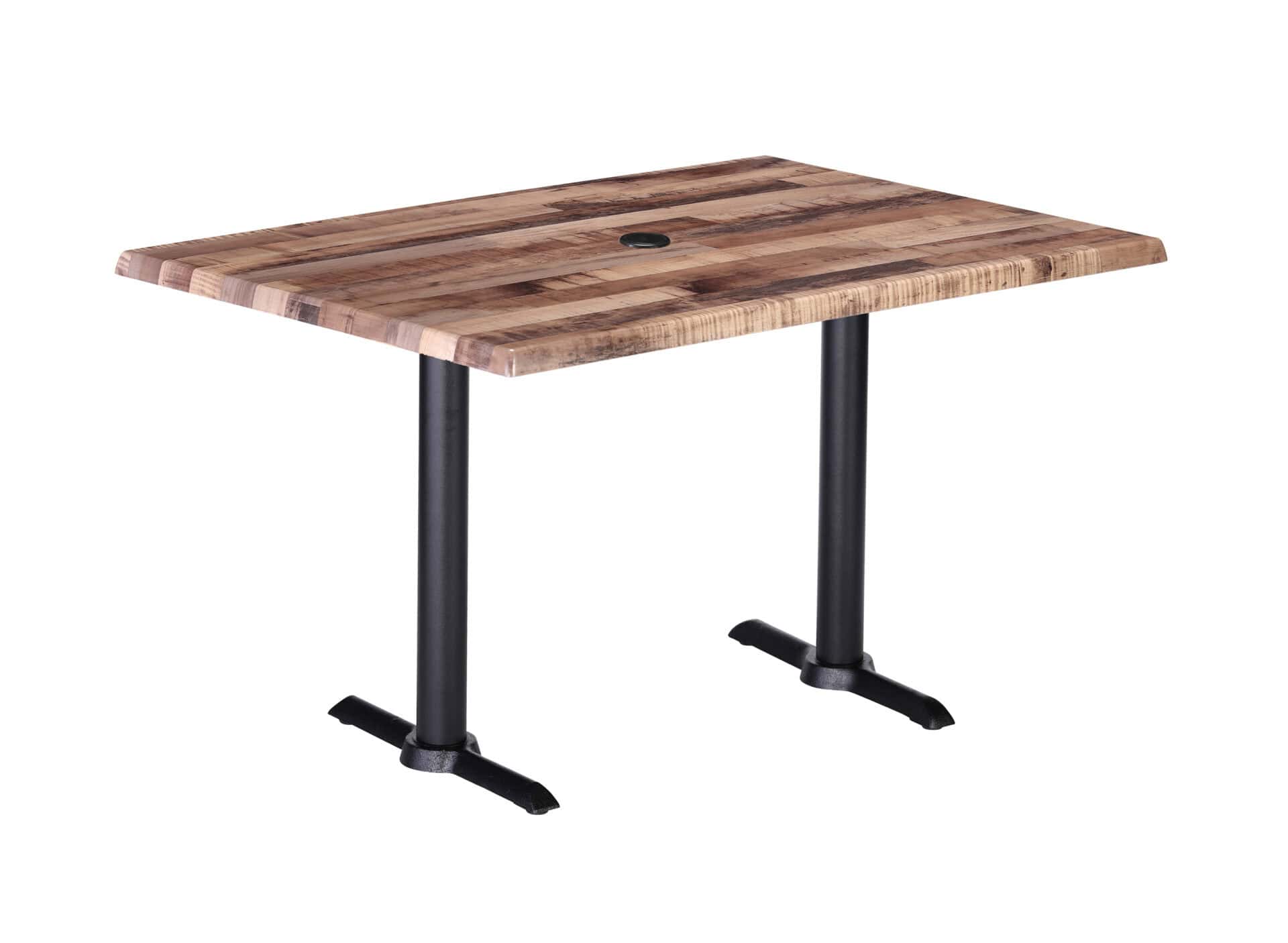 36-Inch Tall Indoor/Outdoor Table with 30 x 48-Inch Diameter Rustic Rectangle Top with Umbrella Hole, Two Black Wrinkle Bases, and 22-Inch Diameter Foot 1 36-Inch Tall Indoor/Outdoor Table with 30 x 48-Inch Diameter Rustic Rectangle Top with Umbrella Hole, Two Black Wrinkle Bases, and 22-Inch Diameter Foot