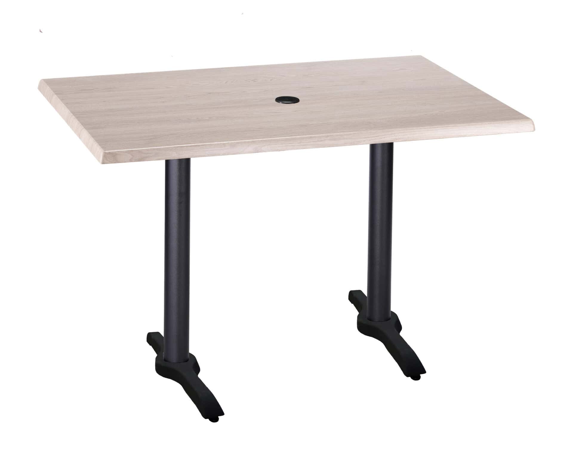 36-Inch Tall Indoor/Outdoor Table with 30 x 48-Inch Diameter White Ash Rectangle Top with Umbrella Hole, Two Black Wrinkle Bases, and 22-Inch Diameter Foot 1 36-Inch Tall Indoor/Outdoor Table with 30 x 48-Inch Diameter White Ash Rectangle Top with Umbrella Hole, Two Black Wrinkle Bases, and 22-Inch Diameter Foot