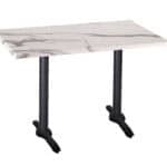 36-Inch Tall Indoor/Outdoor Table with 30 x 48-Inch Diameter White Marble Rectangle Top, Two Black Wrinkle Bases, and 22-Inch Diameter Foot