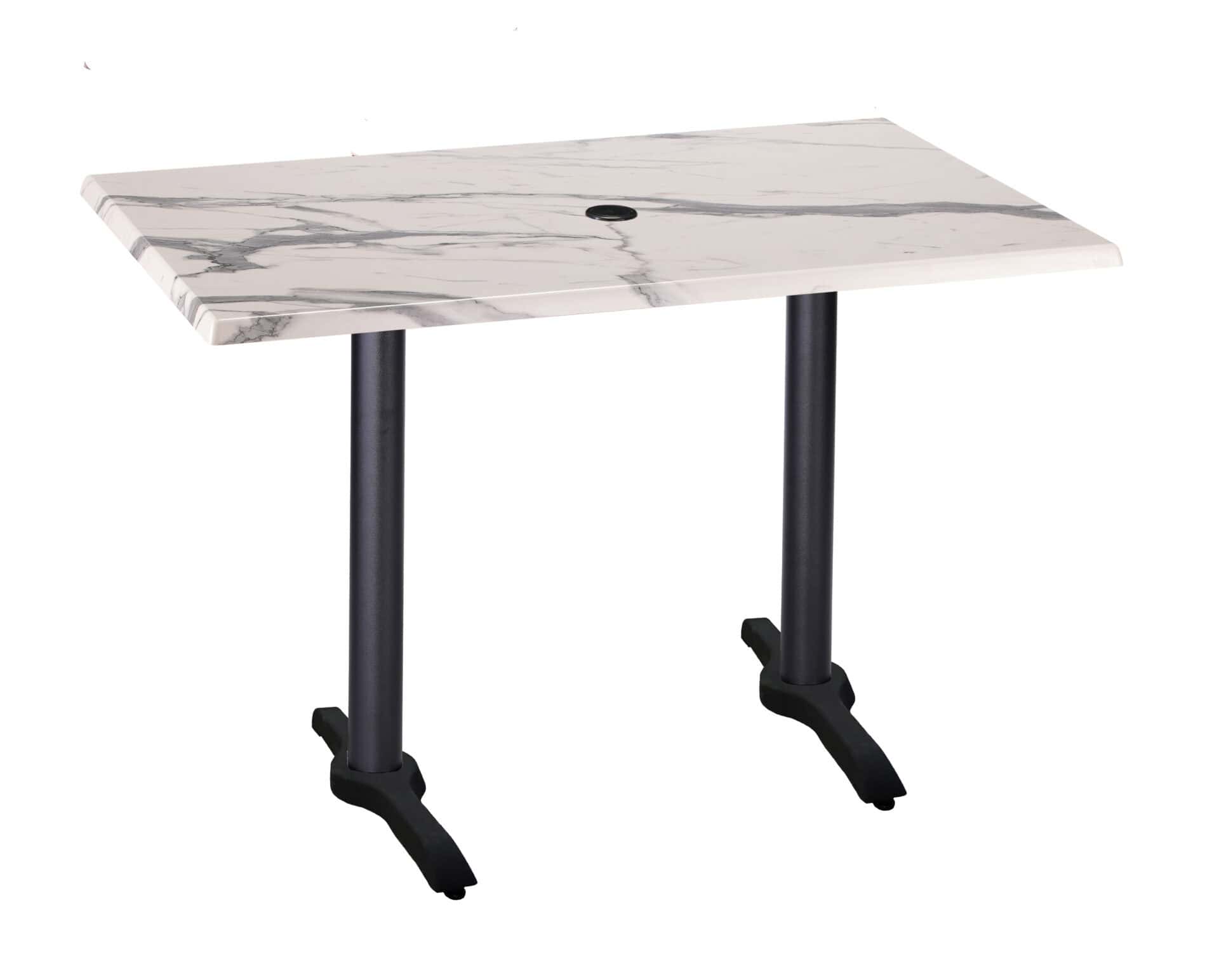36-Inch Tall Indoor/Outdoor Table with 30 x 48-Inch Diameter White Marble Rectangle Top with Umbrella Hole, Two Black Wrinkle Bases, and 22-Inch Diameter Foot 1 36-Inch Tall Indoor/Outdoor Table with 30 x 48-Inch Diameter White Marble Rectangle Top with Umbrella Hole, Two Black Wrinkle Bases, and 22-Inch Diameter Foot