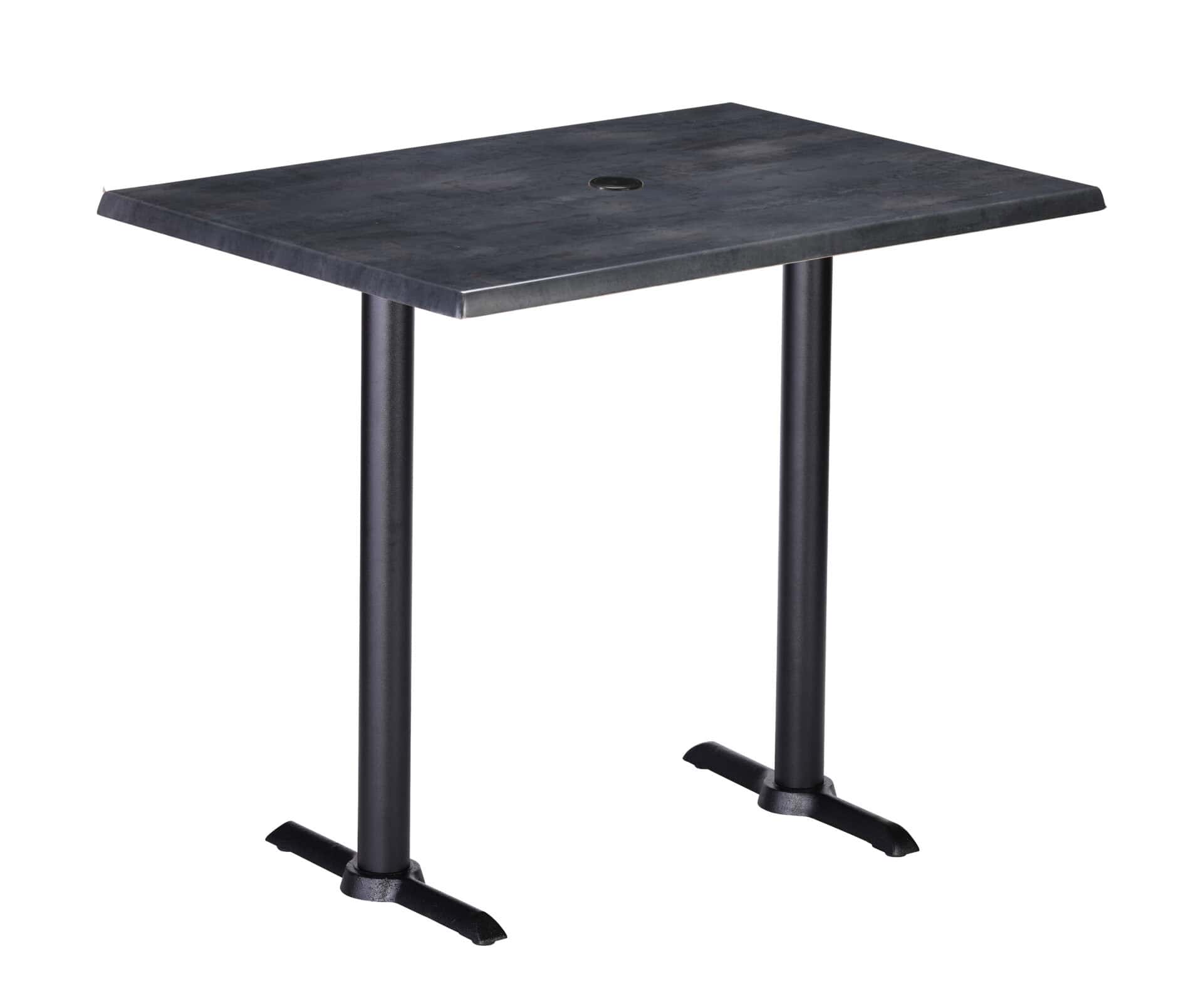 42-Inch Tall Indoor/Outdoor Table with 30 x 48-Inch Diameter Black Steel Rectangle Top with Umbrella Hole, Two Black Wrinkle Bases, and 22-Inch Diameter Foot 1 42-Inch Tall Indoor/Outdoor Table with 30 x 48-Inch Diameter Black Steel Rectangle Top with Umbrella Hole, Two Black Wrinkle Bases, and 22-Inch Diameter Foot