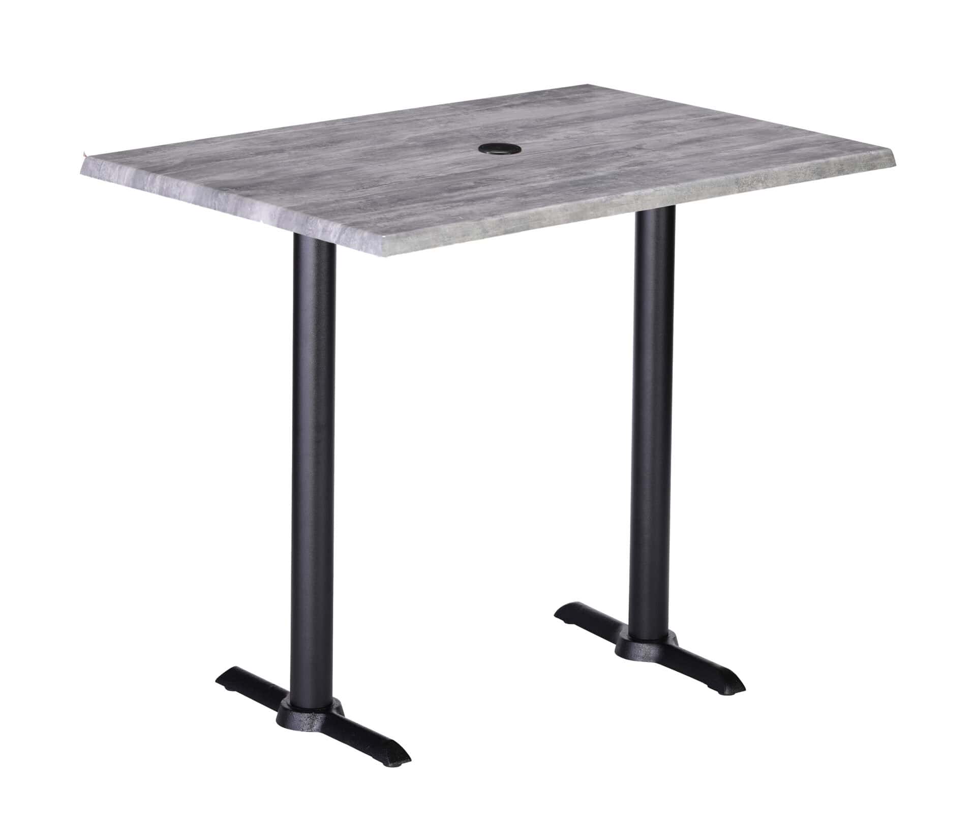 42-Inch Tall Indoor/Outdoor Table with 30 x 48-Inch Diameter Greystone Rectangle Top with Umbrella Hole, Two Black Wrinkle Bases, and 22-Inch Diameter Foot 1 42-Inch Tall Indoor/Outdoor Table with 30 x 48-Inch Diameter Greystone Rectangle Top with Umbrella Hole, Two Black Wrinkle Bases, and 22-Inch Diameter Foot