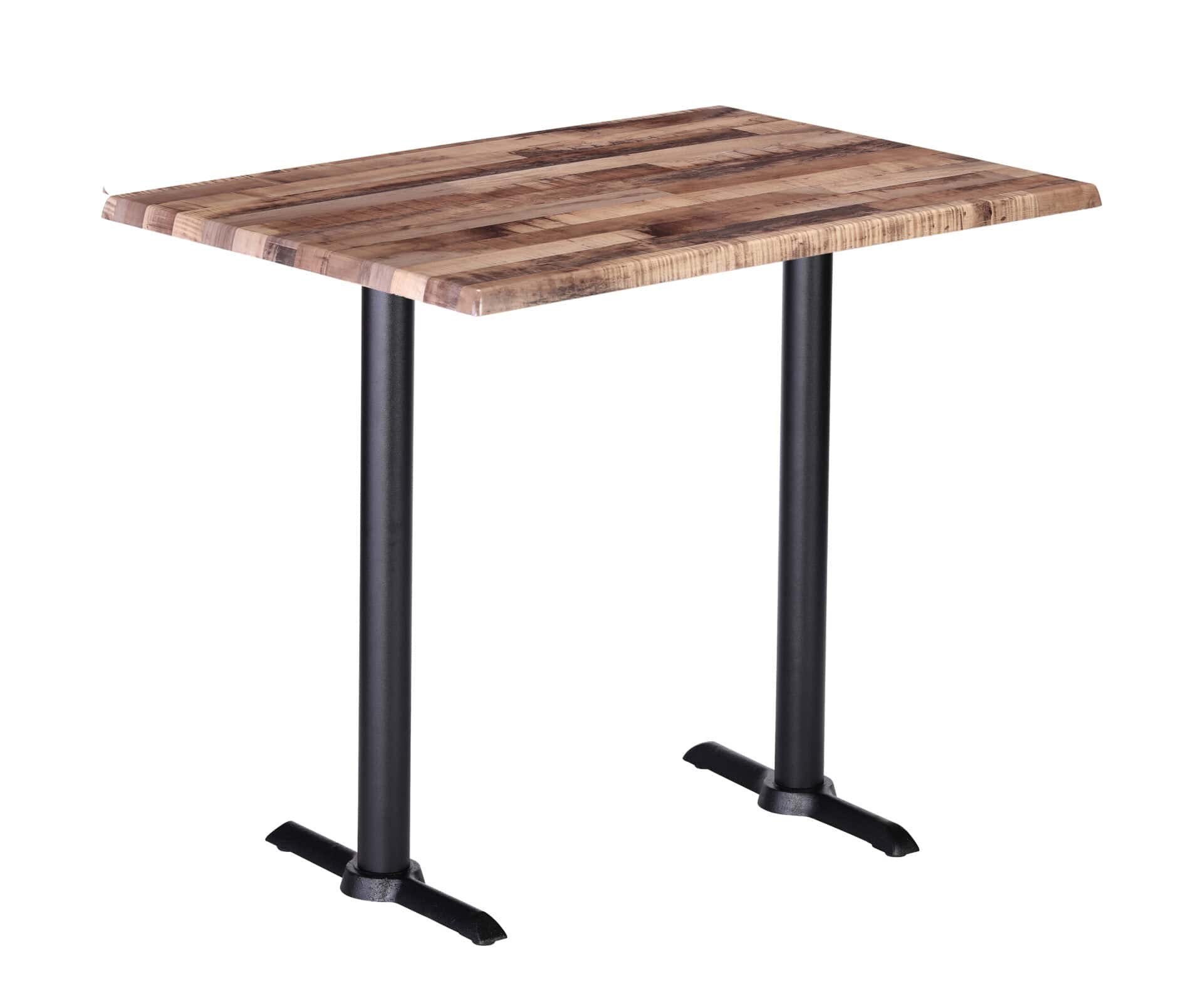 42-Inch Tall Indoor/Outdoor Table with 30 x 48-Inch Diameter Rustic Rectangle Top, Two Black Wrinkle Bases, and 22-Inch Diameter Foot 1 42-Inch Tall Indoor/Outdoor Table with 30 x 48-Inch Diameter Rustic Rectangle Top, Two Black Wrinkle Bases, and 22-Inch Diameter Foot