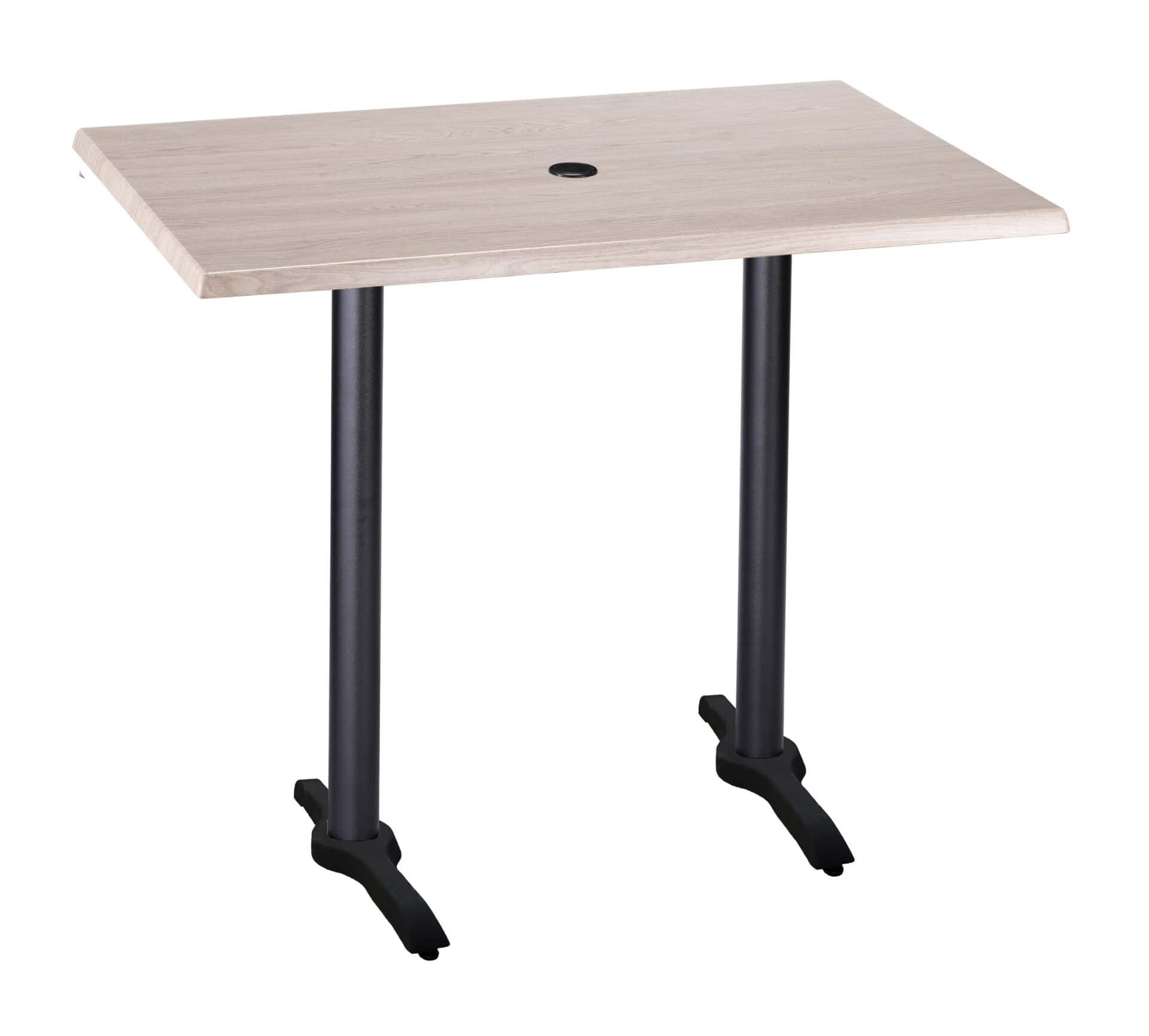 42-Inch Tall Indoor/Outdoor Table with 30 x 48-Inch Diameter White Ash Rectangle Top with Umbrella Hole, Two Black Wrinkle Bases, and 22-Inch Diameter Foot 1 42-Inch Tall Indoor/Outdoor Table with 30 x 48-Inch Diameter White Ash Rectangle Top with Umbrella Hole, Two Black Wrinkle Bases, and 22-Inch Diameter Foot