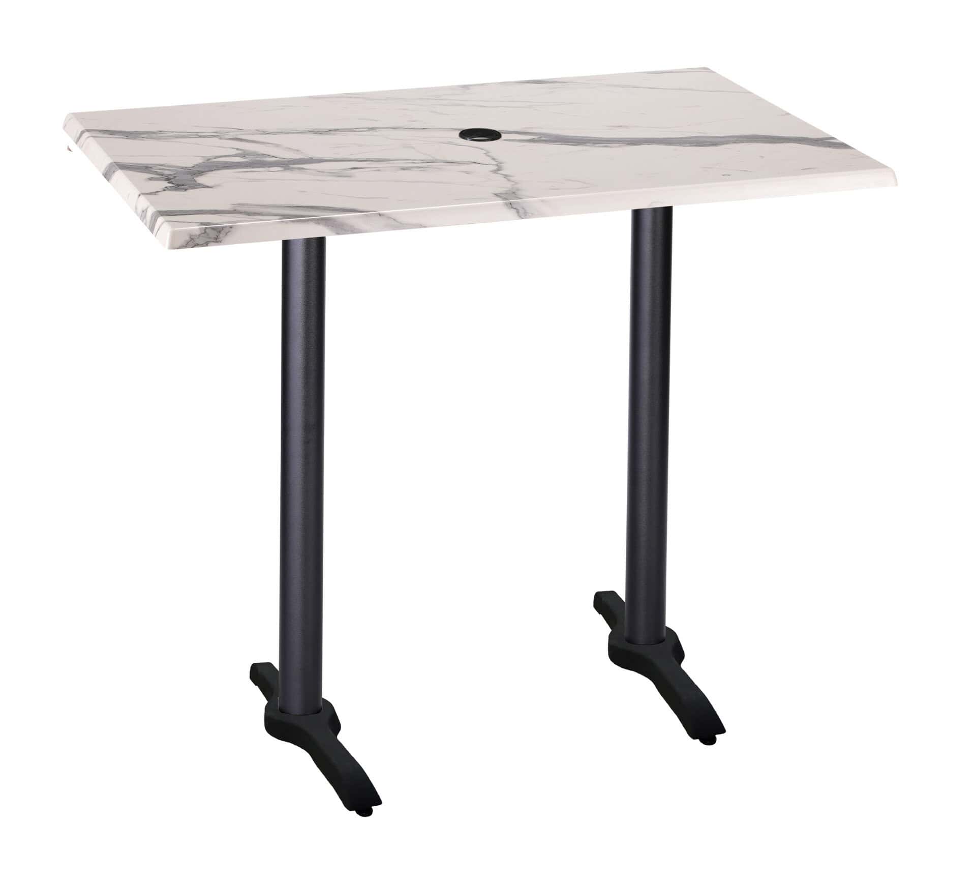 42-Inch Tall Indoor/Outdoor Table with 30 x 48-Inch Diameter White Marble Rectangle Top with Umbrella Hole, Two Black Wrinkle Bases, and 22-Inch Diameter Foot 6 42-Inch Tall Indoor/Outdoor Table with 30 x 48-Inch Diameter White Marble Rectangle Top with Umbrella Hole, Two Black Wrinkle Bases, and 22-Inch Diameter Foot
