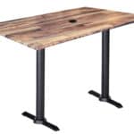 42-Inch Tall Indoor/Outdoor Table with 32 x 48-Inch Diameter Rustic Rectangle Top with Umbrella Hole, Two Black Wrinkle Bases, and 22-Inch Diameter Foot
