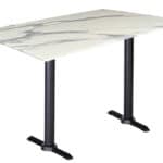36-Inch Tall Indoor/Outdoor Table with 32 x 48-Inch Diameter White Marble Rectangle Top, Two Black Wrinkle Bases, and 22-Inch Diameter Foot