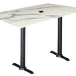 36-Inch Tall Indoor/Outdoor Table with 32 x 48-Inch Diameter White Marble Rectangle Top with Umbrella Hole, Two Black Wrinkle Bases, and 22-Inch Diameter Foot
