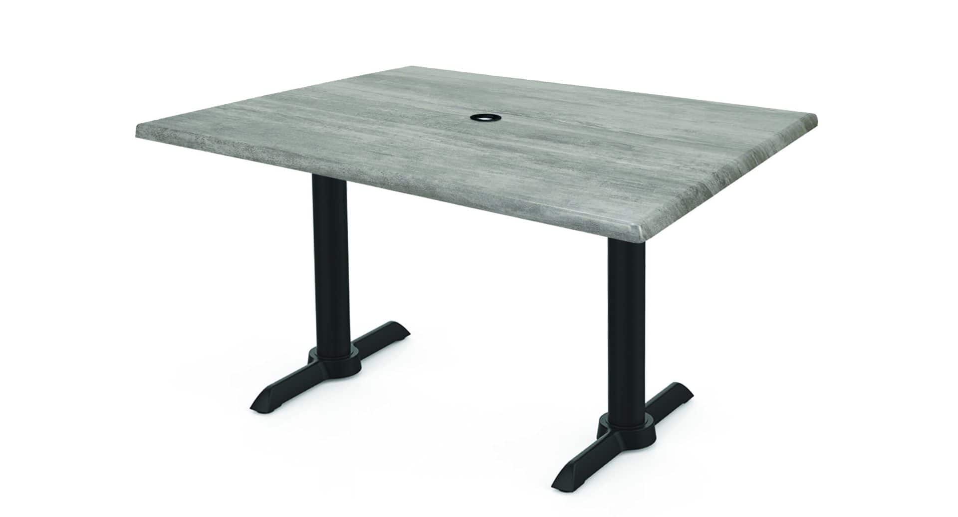 30-Inch Tall Indoor/Outdoor Table with 30 x 48-Inch Diameter Greystone Rectangle Top with Umbrella Hole, Two Black Wrinkle Bases, and 22-Inch Diameter Foot 1 30-Inch Tall Indoor/Outdoor Table with 30 x 48-Inch Diameter Greystone Rectangle Top with Umbrella Hole, Two Black Wrinkle Bases, and 22-Inch Diameter Foot