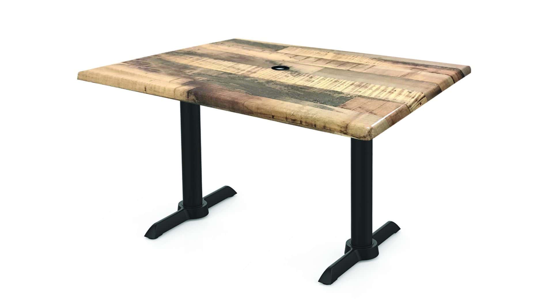 30-Inch Tall Indoor/Outdoor Table with 30 x 48-Inch Diameter Rustic Rectangle Top with Umbrella Hole, Two Black Wrinkle Bases, and 22-Inch Diameter Foot 1 30-Inch Tall Indoor/Outdoor Table with 30 x 48-Inch Diameter Rustic Rectangle Top with Umbrella Hole, Two Black Wrinkle Bases, and 22-Inch Diameter Foot