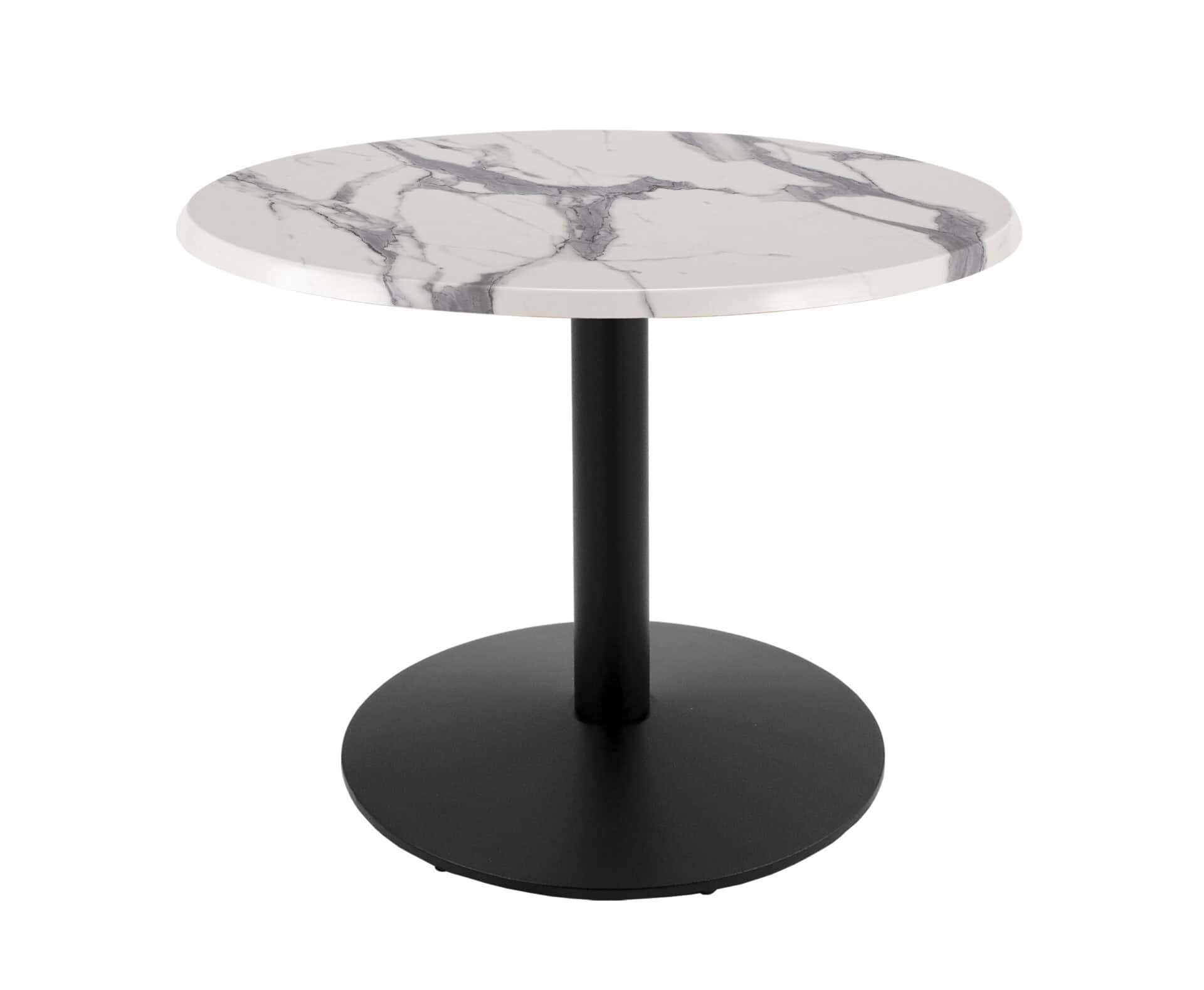 30-Inch Tall Indoor/Outdoor Table with 30-Inch Diameter White Marble Round Top, Black Wrinkle Base, and 22-Inch Diameter Foot 1 30-Inch Tall Indoor/Outdoor Table with 30-Inch Diameter White Marble Round Top, Black Wrinkle Base, and 22-Inch Diameter Foot