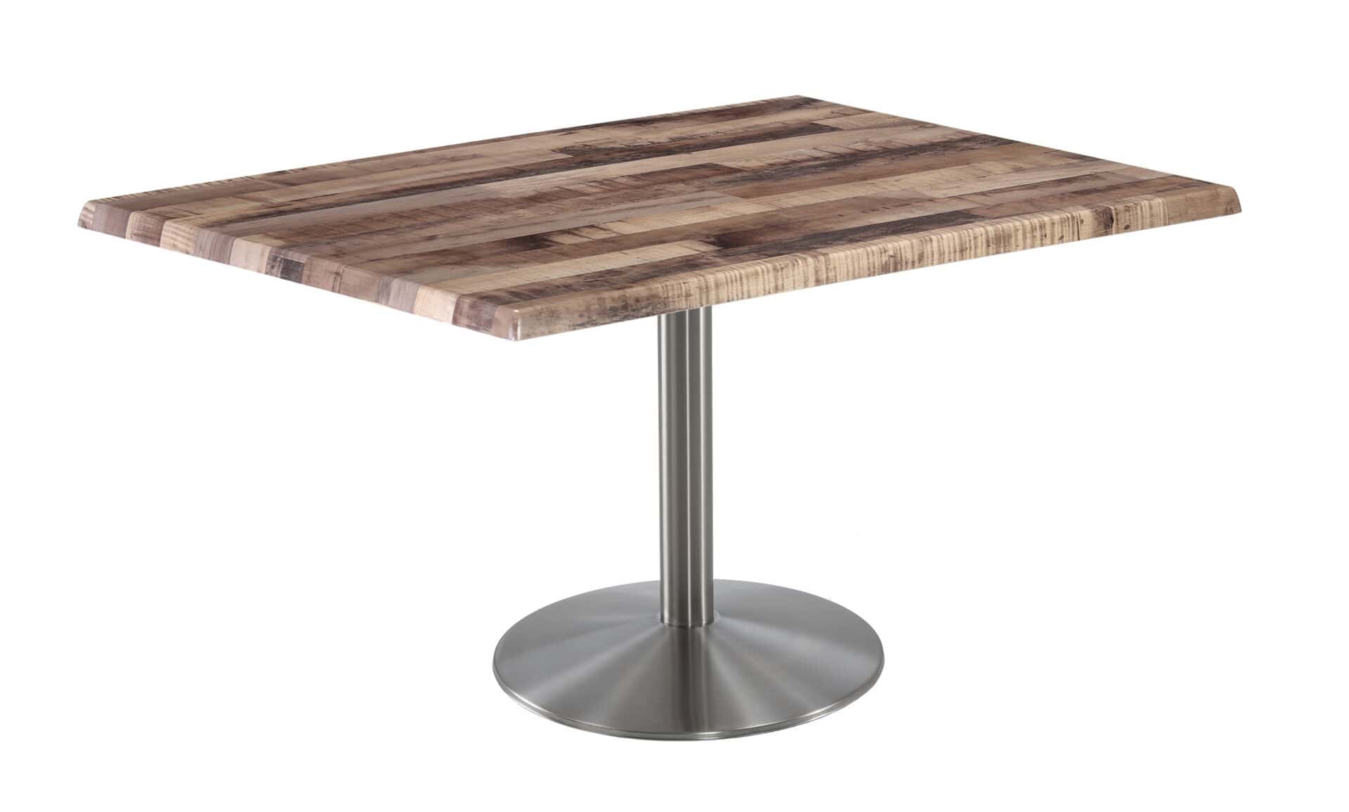 30-Inch Tall Indoor/Outdoor Table with 30 x 48-Inch Diameter Rustic Rectangle Top, Stainless Steel Base, and 22-Inch Diameter Foot 1 30-Inch Tall Indoor/Outdoor Table with 30 x 48-Inch Diameter Rustic Rectangle Top, Stainless Steel Base, and 22-Inch Diameter Foot
