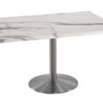 30-Inch Tall Indoor/Outdoor Table with 30 x 48-Inch Diameter White Marble Rectangle Top, Stainless Steel Base, and 22-Inch Diameter Foot 6 30-Inch Tall Indoor/Outdoor Table with 30 x 48-Inch Diameter White Marble Rectangle Top, Stainless Steel Base, and 22-Inch Diameter Foot