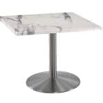 30-Inch Tall Indoor/Outdoor Table with 30 x 30-Inch Diameter White Marble Square Top, Stainless Steel Base, and 22-Inch Diameter Foot