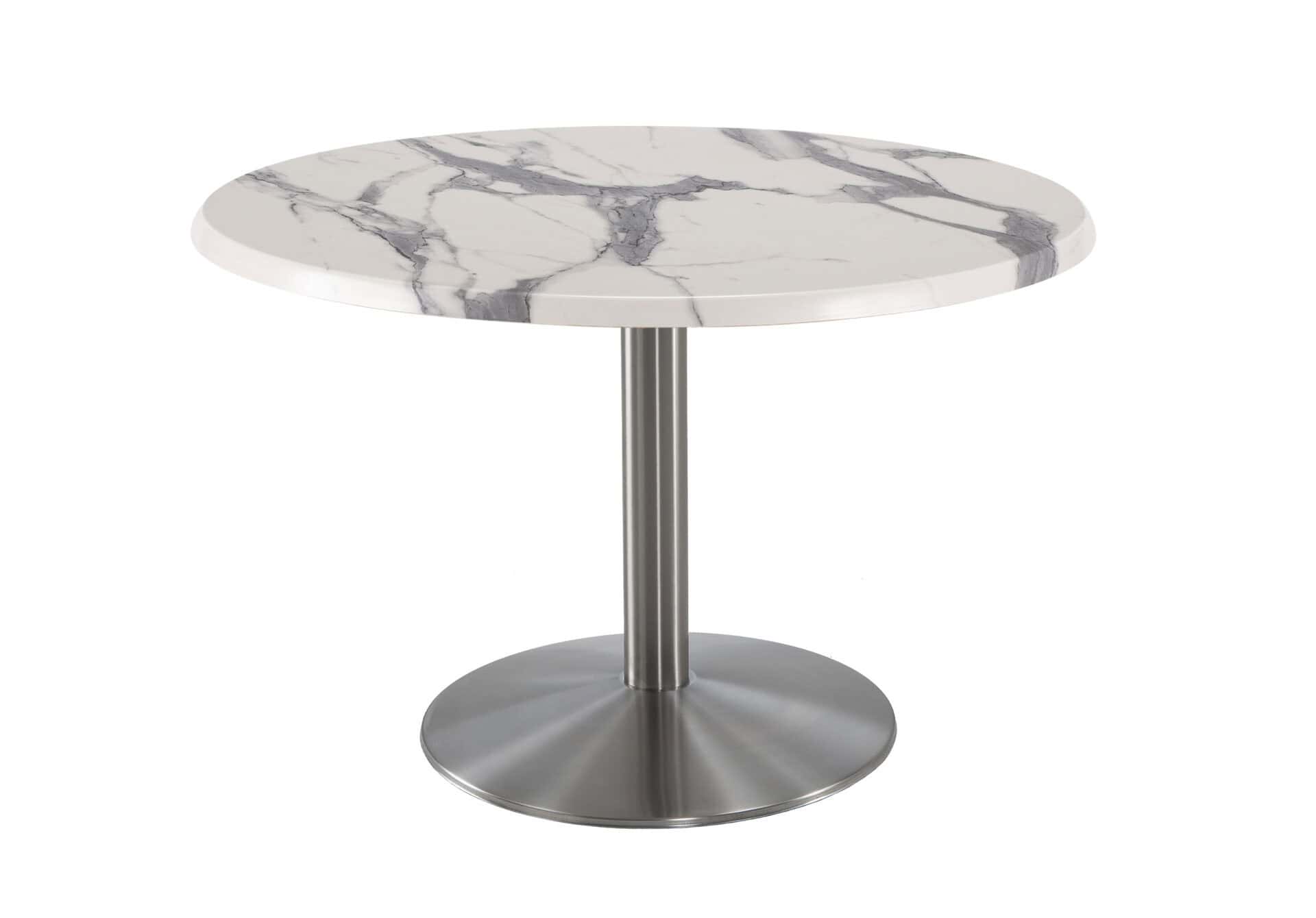 30-Inch Tall Indoor/Outdoor Table with 36-Inch Diameter White Marble Round Top, Stainless Steel Base, and 22-Inch Diameter Foot 1 30-Inch Tall Indoor/Outdoor Table with 36-Inch Diameter White Marble Round Top, Stainless Steel Base, and 22-Inch Diameter Foot