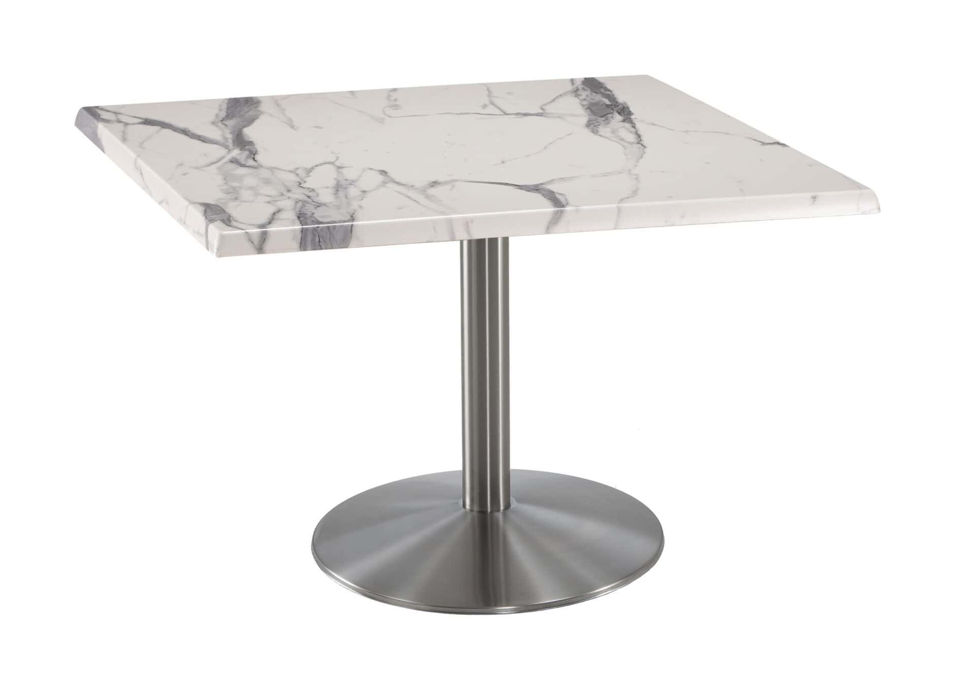 30-Inch Tall Indoor/Outdoor Table with 36 x 36-Inch Diameter White Marble Square Top, Stainless Steel Base, and 22-Inch Diameter Foot 1 30-Inch Tall Indoor/Outdoor Table with 36 x 36-Inch Diameter White Marble Square Top, Stainless Steel Base, and 22-Inch Diameter Foot